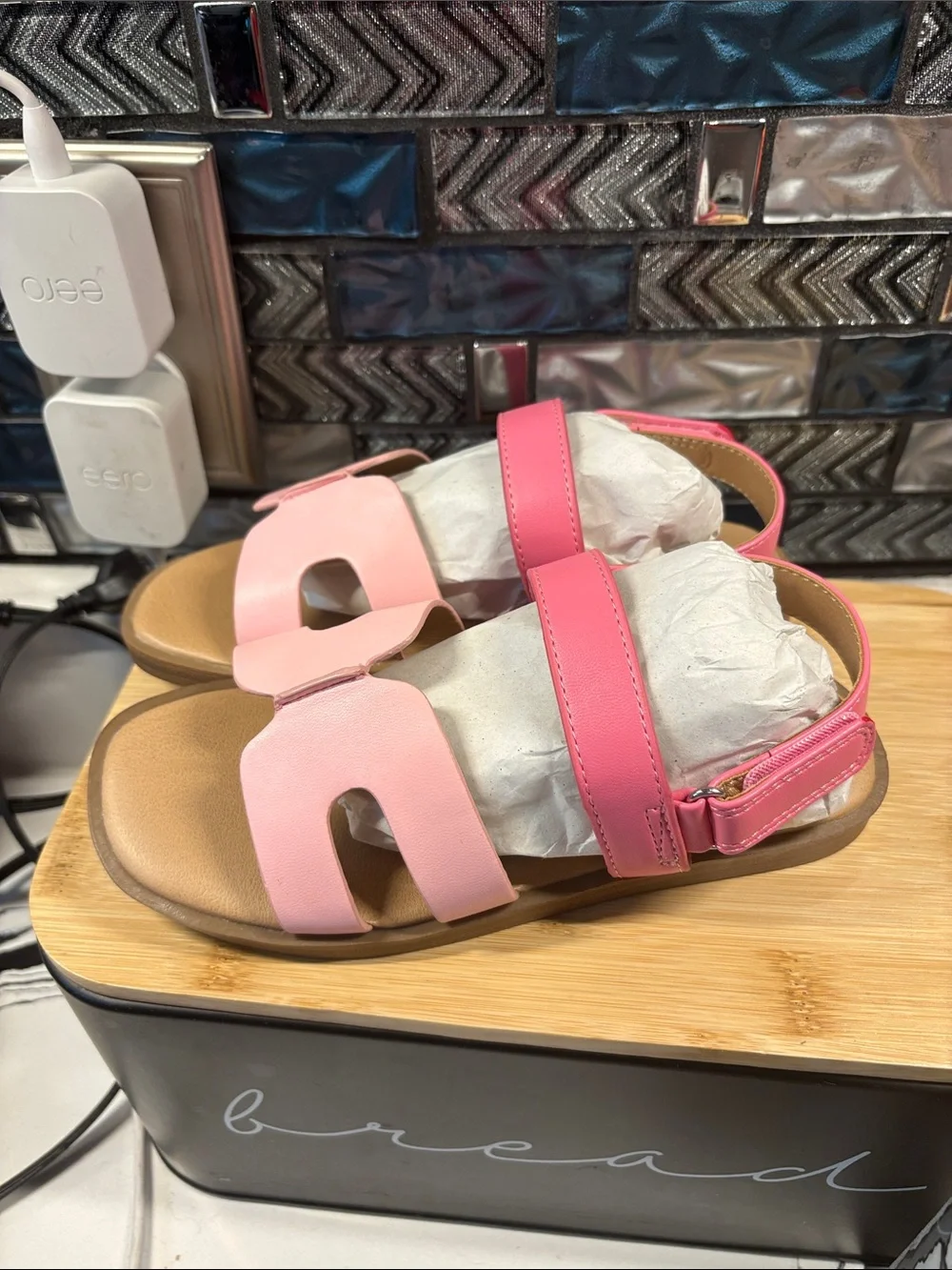 art class Pink Two-Tone Girls' Adjustable Hook-and-Loop Sandals